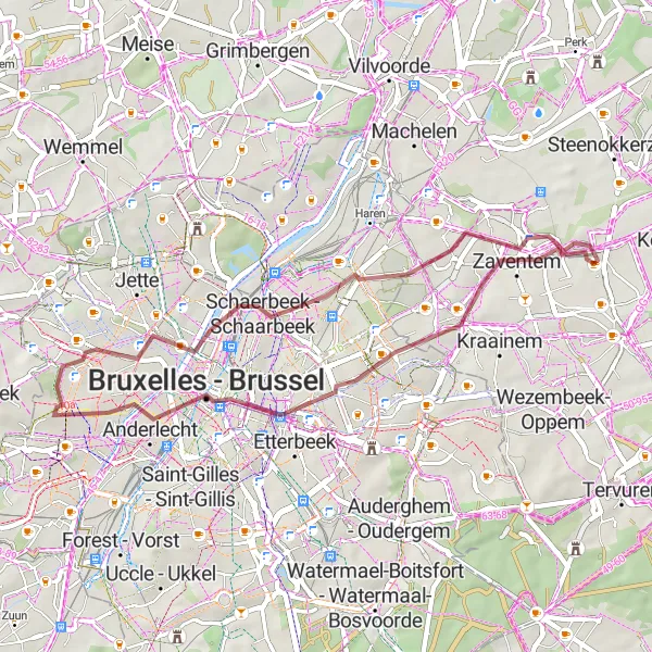 Miniatuurkaart van de fietsinspiratie "Gravelroute door Brussel en omgeving" in Prov. Vlaams-Brabant, Belgium. Gemaakt door de Tarmacs.app fietsrouteplanner