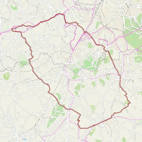 Miniatuurkaart van de fietsinspiratie "Uitdagende gravelroute door het glooiende landschap" in Prov. Vlaams-Brabant, Belgium. Gemaakt door de Tarmacs.app fietsrouteplanner