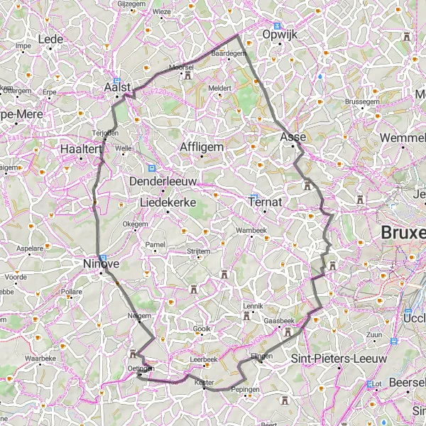 Karten-Miniaturansicht der Radinspiration "Rundtour von Oetingen nach Denderhoutem und Asse" in Prov. Vlaams-Brabant, Belgium. Erstellt vom Tarmacs.app-Routenplaner für Radtouren