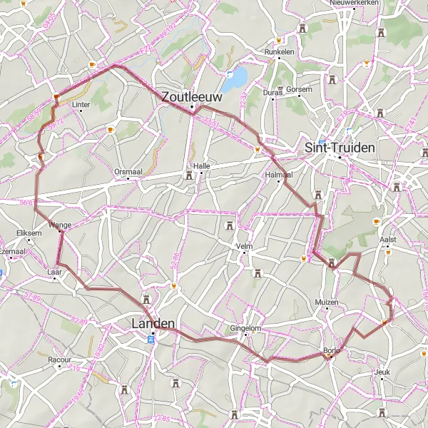 Map miniature of "The Gravel Paradise" cycling inspiration in Prov. Vlaams-Brabant, Belgium. Generated by Tarmacs.app cycling route planner