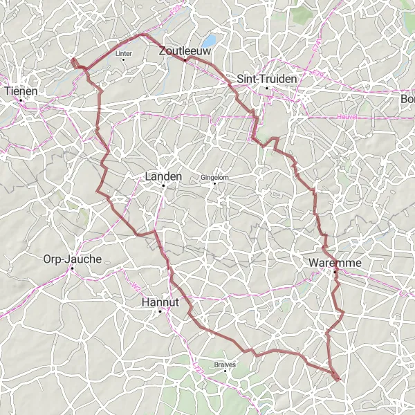 Miniatuurkaart van de fietsinspiratie "Gravelroute van Oplinter naar Laar" in Prov. Vlaams-Brabant, Belgium. Gemaakt door de Tarmacs.app fietsrouteplanner