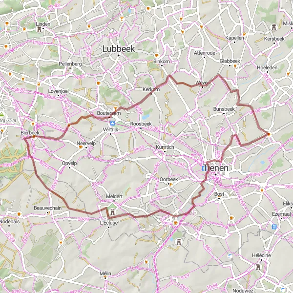 Karten-Miniaturansicht der Radinspiration "Naturschönheiten entlang des Weges" in Prov. Vlaams-Brabant, Belgium. Erstellt vom Tarmacs.app-Routenplaner für Radtouren