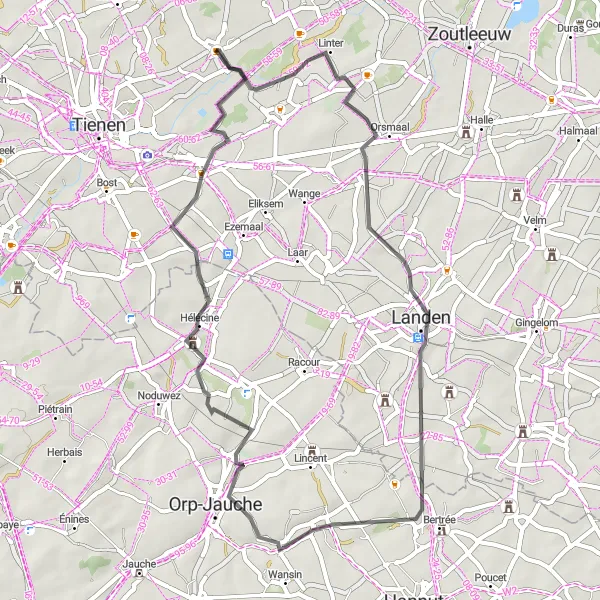 Map miniature of "The Scenic Road Trip" cycling inspiration in Prov. Vlaams-Brabant, Belgium. Generated by Tarmacs.app cycling route planner