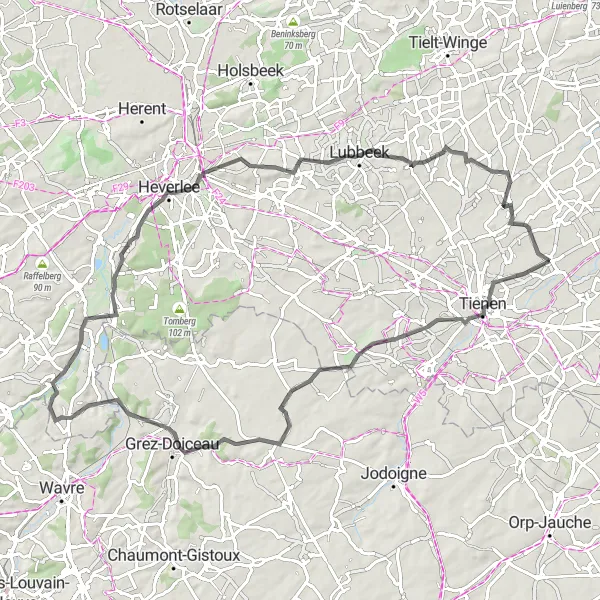 Miniatuurkaart van de fietsinspiratie "Wegroute van Oplinter naar Glabbeek" in Prov. Vlaams-Brabant, Belgium. Gemaakt door de Tarmacs.app fietsrouteplanner