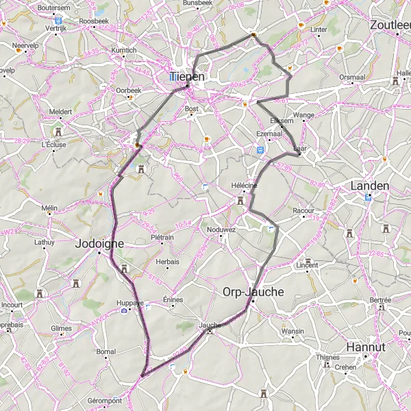 Miniatuurkaart van de fietsinspiratie "Fietsen langs kastelen en natuur in Vlaams-Brabant" in Prov. Vlaams-Brabant, Belgium. Gemaakt door de Tarmacs.app fietsrouteplanner