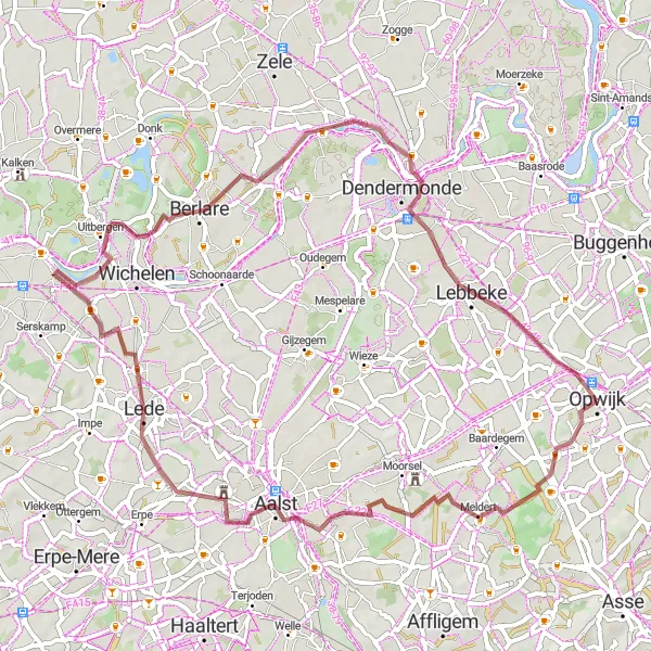 Map miniature of "Meldert Loop" cycling inspiration in Prov. Vlaams-Brabant, Belgium. Generated by Tarmacs.app cycling route planner