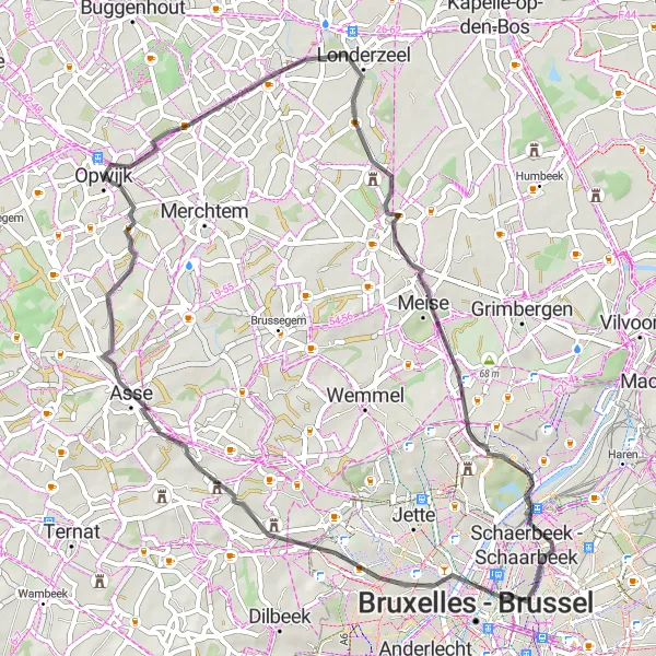 Miniatuurkaart van de fietsinspiratie "Wegroute naar Vilvoorde en terug" in Prov. Vlaams-Brabant, Belgium. Gemaakt door de Tarmacs.app fietsrouteplanner