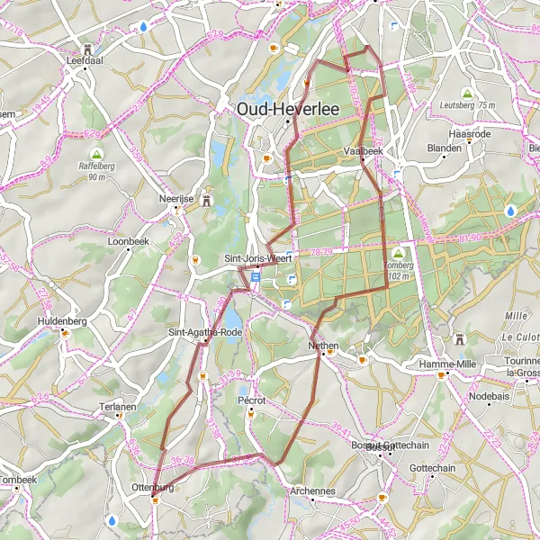 Miniatuurkaart van de fietsinspiratie "Korte gravelroute rond Sint-Agatha-Rode" in Prov. Vlaams-Brabant, Belgium. Gemaakt door de Tarmacs.app fietsrouteplanner