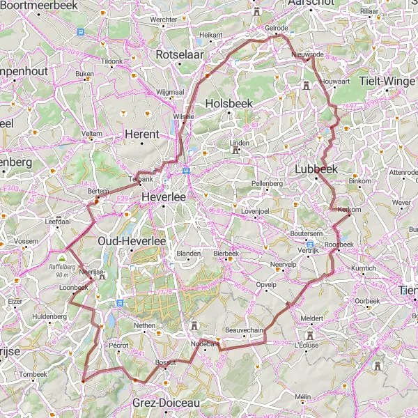 Karten-Miniaturansicht der Radinspiration "Entdeckungstour von Ottenburg nach Archennes über Lubbeek und Honsem" in Prov. Vlaams-Brabant, Belgium. Erstellt vom Tarmacs.app-Routenplaner für Radtouren