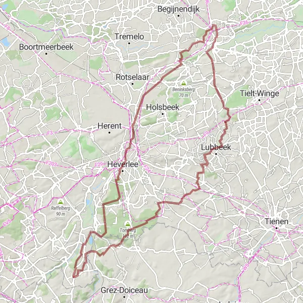 Karten-Miniaturansicht der Radinspiration "Sint-Agatha-Rode und Nethen Schotterweg" in Prov. Vlaams-Brabant, Belgium. Erstellt vom Tarmacs.app-Routenplaner für Radtouren