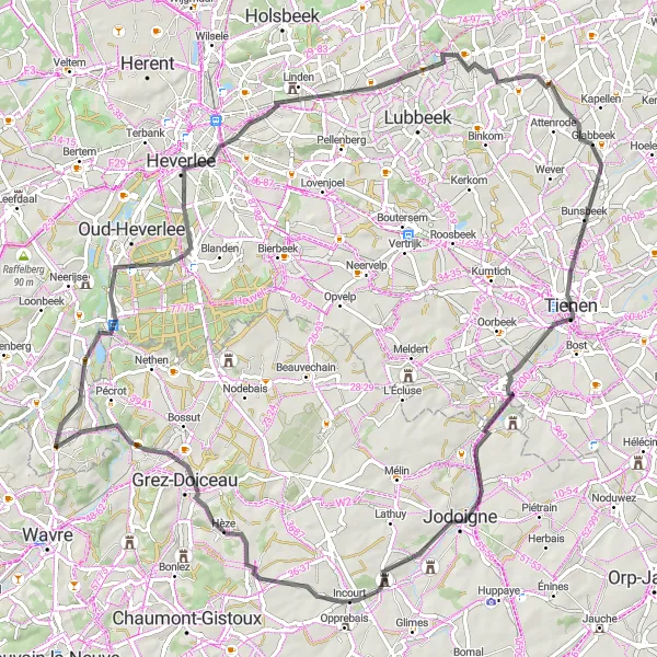 Map miniature of "Ottenburg Unique Route" cycling inspiration in Prov. Vlaams-Brabant, Belgium. Generated by Tarmacs.app cycling route planner