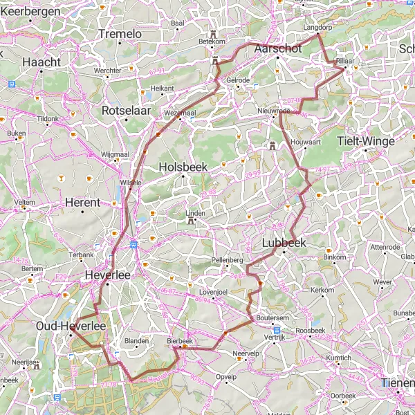 Miniatuurkaart van de fietsinspiratie "Avontuurlijke Graveltocht" in Prov. Vlaams-Brabant, Belgium. Gemaakt door de Tarmacs.app fietsrouteplanner
