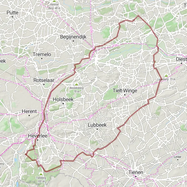 Miniature de la carte de l'inspiration cycliste "La Boucle des Collines de Louvain" dans la Prov. Vlaams-Brabant, Belgium. Générée par le planificateur d'itinéraire cycliste Tarmacs.app