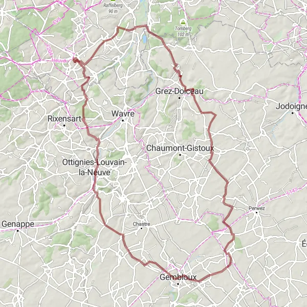 Miniatuurkaart van de fietsinspiratie "Uitdagende gravelroute van Overijse naar Tombeek" in Prov. Vlaams-Brabant, Belgium. Gemaakt door de Tarmacs.app fietsrouteplanner