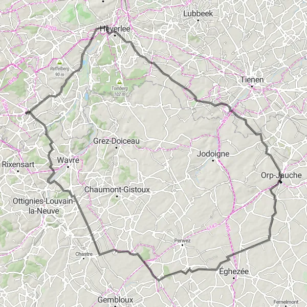 Map miniature of "Passing Through Overijse" cycling inspiration in Prov. Vlaams-Brabant, Belgium. Generated by Tarmacs.app cycling route planner