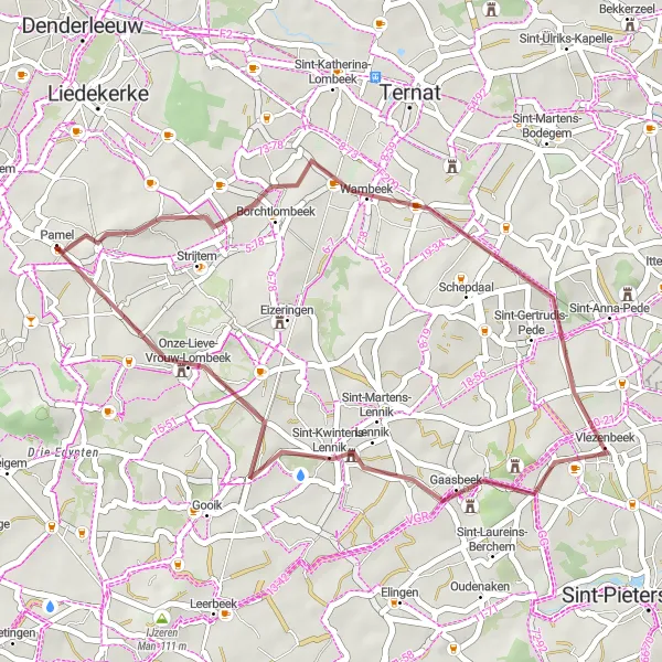Karten-Miniaturansicht der Radinspiration "Graveltour von Pamel nach Pamel" in Prov. Vlaams-Brabant, Belgium. Erstellt vom Tarmacs.app-Routenplaner für Radtouren