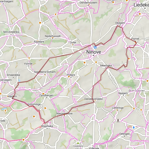 Karten-Miniaturansicht der Radinspiration "Rundtour von Pamel nach Denderwindeke, Idegem und Okegem" in Prov. Vlaams-Brabant, Belgium. Erstellt vom Tarmacs.app-Routenplaner für Radtouren