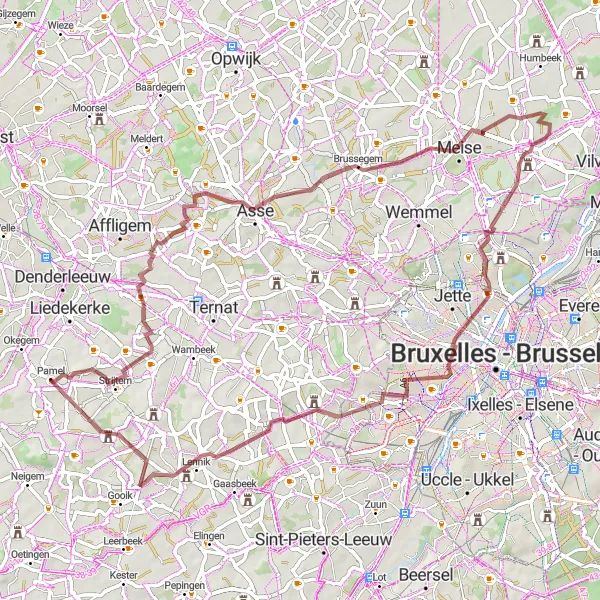 Karten-Miniaturansicht der Radinspiration "Graveltour von Pamel nach Pamel" in Prov. Vlaams-Brabant, Belgium. Erstellt vom Tarmacs.app-Routenplaner für Radtouren