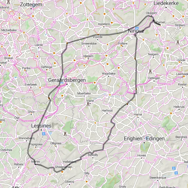 Miniature de la carte de l'inspiration cycliste "Parcours des Collines Flamandes" dans la Prov. Vlaams-Brabant, Belgium. Générée par le planificateur d'itinéraire cycliste Tarmacs.app