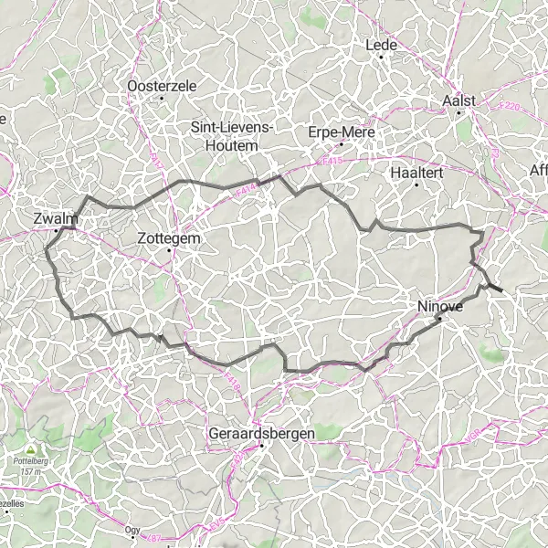 Miniatuurkaart van de fietsinspiratie "Wegroute rond Pamel via Pollare en Leberg" in Prov. Vlaams-Brabant, Belgium. Gemaakt door de Tarmacs.app fietsrouteplanner