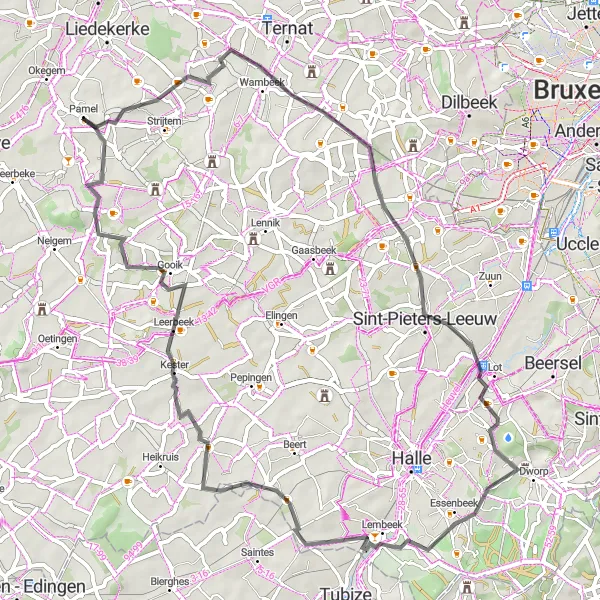 Map miniature of "Around Pamel: Ledeberg Loop" cycling inspiration in Prov. Vlaams-Brabant, Belgium. Generated by Tarmacs.app cycling route planner