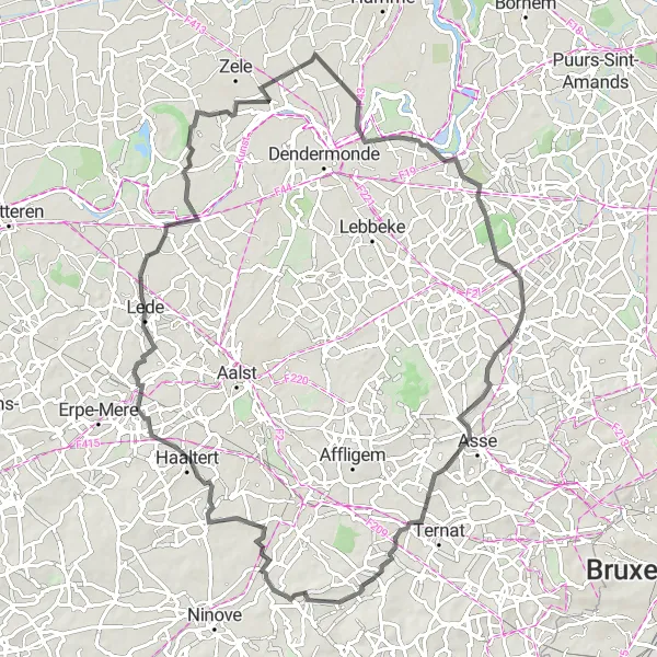 Karten-Miniaturansicht der Radinspiration "Rundfahrt um Pamel" in Prov. Vlaams-Brabant, Belgium. Erstellt vom Tarmacs.app-Routenplaner für Radtouren