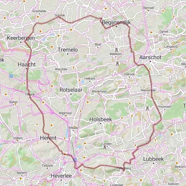 Karten-Miniaturansicht der Radinspiration "Gravel-Tour um Pellenberg" in Prov. Vlaams-Brabant, Belgium. Erstellt vom Tarmacs.app-Routenplaner für Radtouren