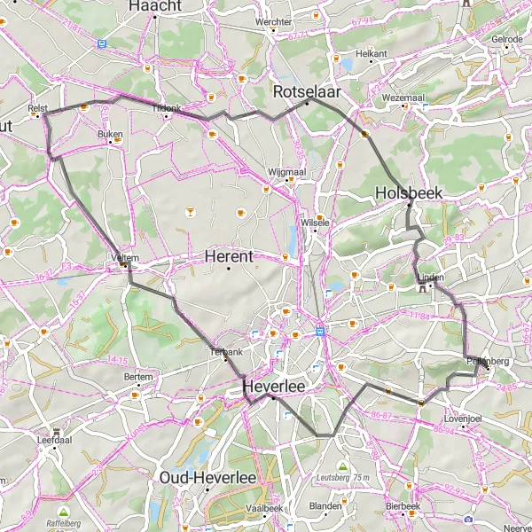 Map miniature of "Scenic Road Escape" cycling inspiration in Prov. Vlaams-Brabant, Belgium. Generated by Tarmacs.app cycling route planner