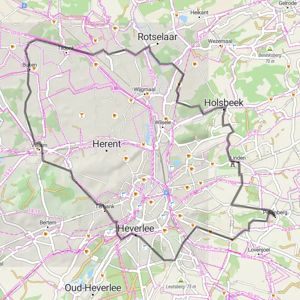 Map miniature of "Historical Road Adventure" cycling inspiration in Prov. Vlaams-Brabant, Belgium. Generated by Tarmacs.app cycling route planner