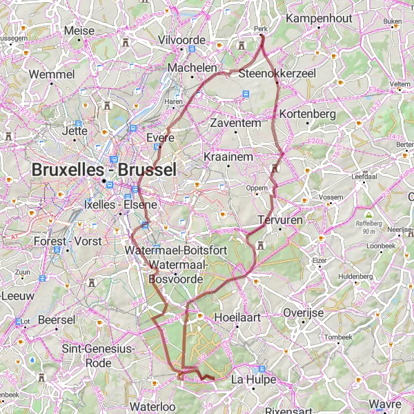 Map miniature of "Gravel Adventure through Pristine Landscapes" cycling inspiration in Prov. Vlaams-Brabant, Belgium. Generated by Tarmacs.app cycling route planner