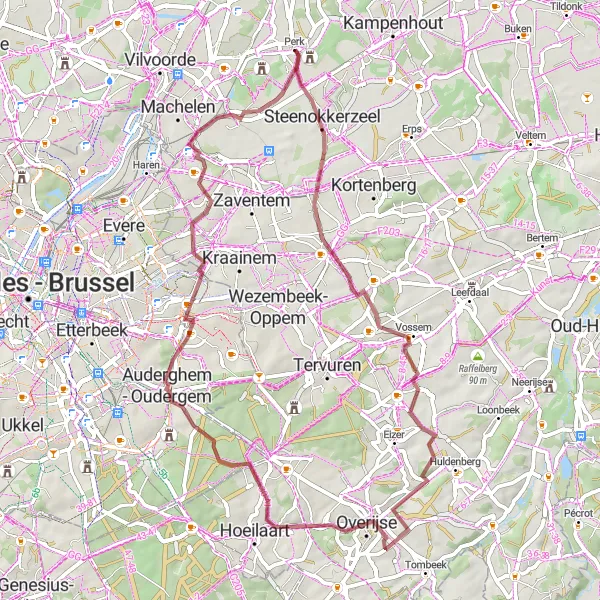 Karten-Miniaturansicht der Radinspiration "Erkundung von Vlaams-Brabant auf Schotterstraßen" in Prov. Vlaams-Brabant, Belgium. Erstellt vom Tarmacs.app-Routenplaner für Radtouren