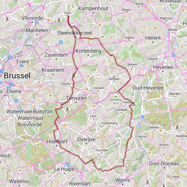 Map miniature of "Gravel Journey through Prov. Vlaams-Brabant" cycling inspiration in Prov. Vlaams-Brabant, Belgium. Generated by Tarmacs.app cycling route planner