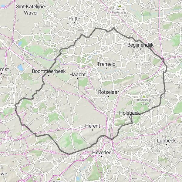 Miniatuurkaart van de fietsinspiratie "Rit door Boortmeerbeek en Bertem" in Prov. Vlaams-Brabant, Belgium. Gemaakt door de Tarmacs.app fietsrouteplanner