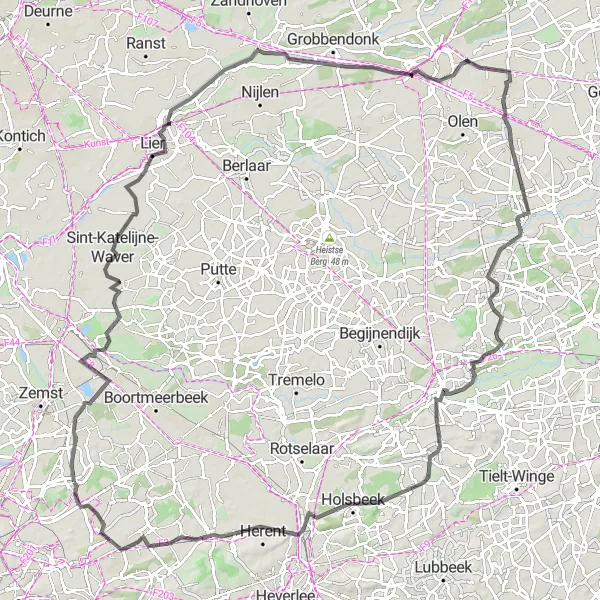 Karten-Miniaturansicht der Radinspiration "Roadtrip nach Herentals und zurück" in Prov. Vlaams-Brabant, Belgium. Erstellt vom Tarmacs.app-Routenplaner für Radtouren