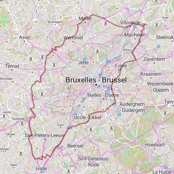 Karten-Miniaturansicht der Radinspiration "Rundfahrt von Peutie nach Vilvoorde" in Prov. Vlaams-Brabant, Belgium. Erstellt vom Tarmacs.app-Routenplaner für Radtouren