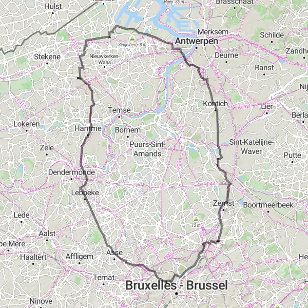 Karten-Miniaturansicht der Radinspiration "Road-Route von Drie Fonteinen nach Eppegem" in Prov. Vlaams-Brabant, Belgium. Erstellt vom Tarmacs.app-Routenplaner für Radtouren