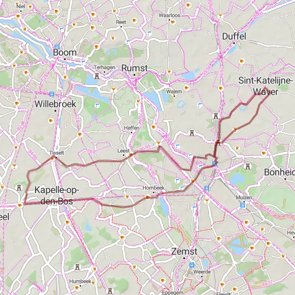 Map miniature of "The Gravel Adventure" cycling inspiration in Prov. Vlaams-Brabant, Belgium. Generated by Tarmacs.app cycling route planner