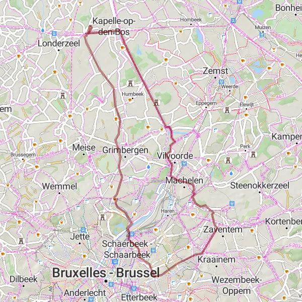 Map miniature of "Gravel Adventure to Vilvoorde" cycling inspiration in Prov. Vlaams-Brabant, Belgium. Generated by Tarmacs.app cycling route planner