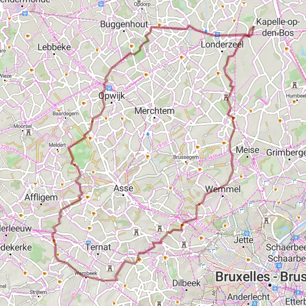 Map miniature of "Exploring Bodegem's Nature" cycling inspiration in Prov. Vlaams-Brabant, Belgium. Generated by Tarmacs.app cycling route planner