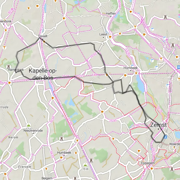 Map miniature of "Ramsdonk Loop" cycling inspiration in Prov. Vlaams-Brabant, Belgium. Generated by Tarmacs.app cycling route planner