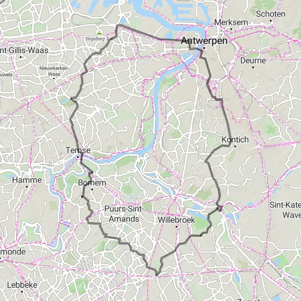 Karten-Miniaturansicht der Radinspiration "Ramsdonk nach Heindonk Tour" in Prov. Vlaams-Brabant, Belgium. Erstellt vom Tarmacs.app-Routenplaner für Radtouren