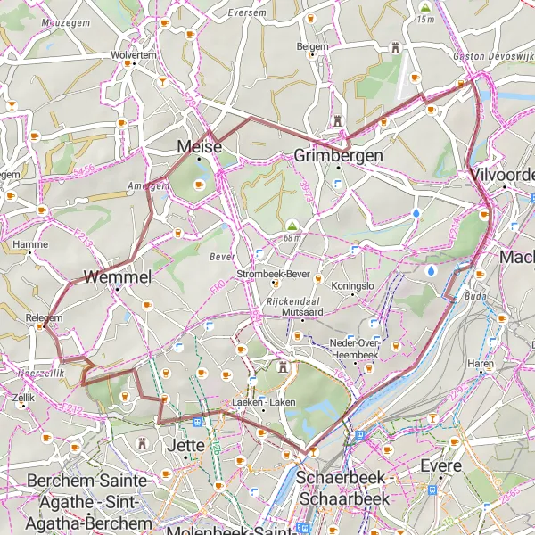 Miniatuurkaart van de fietsinspiratie "Verbrande Brug en Laeken verkenningstocht" in Prov. Vlaams-Brabant, Belgium. Gemaakt door de Tarmacs.app fietsrouteplanner