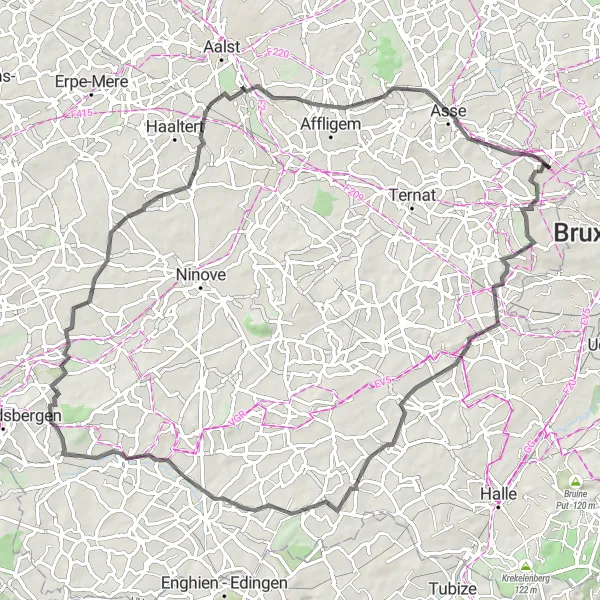 Miniature de la carte de l'inspiration cycliste "La boucle de Relegem et ses environs" dans la Prov. Vlaams-Brabant, Belgium. Générée par le planificateur d'itinéraire cycliste Tarmacs.app