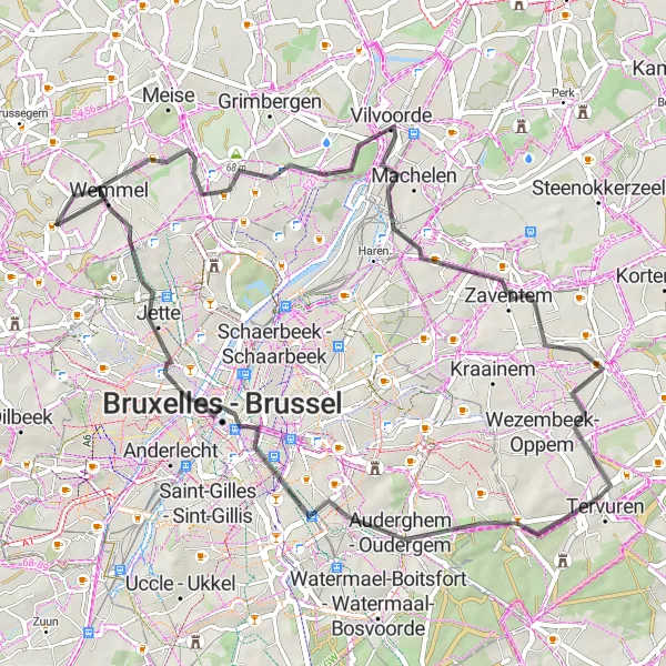 Karten-Miniaturansicht der Radinspiration "Entdecken Sie die Geschichte entlang der Route" in Prov. Vlaams-Brabant, Belgium. Erstellt vom Tarmacs.app-Routenplaner für Radtouren