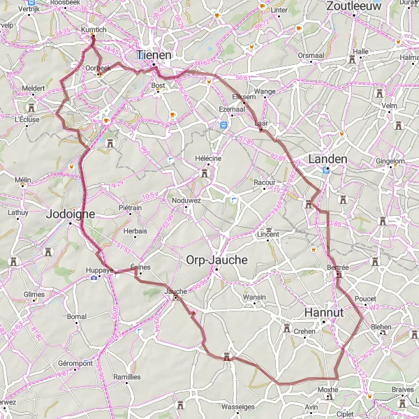 Karten-Miniaturansicht der Radinspiration "Gravelroute Roosbeek - Kumtich" in Prov. Vlaams-Brabant, Belgium. Erstellt vom Tarmacs.app-Routenplaner für Radtouren