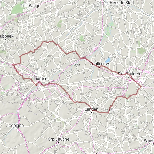 Map miniature of "Glabbeek Gravel Adventure" cycling inspiration in Prov. Vlaams-Brabant, Belgium. Generated by Tarmacs.app cycling route planner