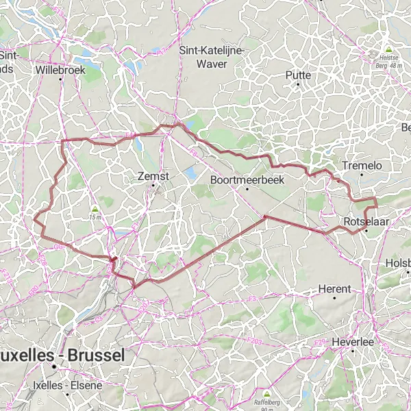 Map miniature of "Muizen Epic Gravel Adventure" cycling inspiration in Prov. Vlaams-Brabant, Belgium. Generated by Tarmacs.app cycling route planner