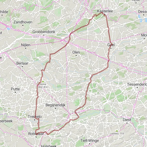 Map miniature of "The Gravel Adventure" cycling inspiration in Prov. Vlaams-Brabant, Belgium. Generated by Tarmacs.app cycling route planner