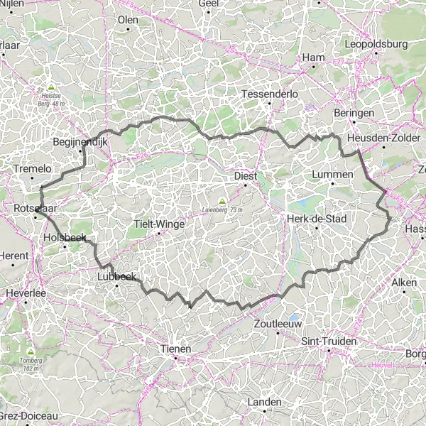 Map miniature of "Ride through History" cycling inspiration in Prov. Vlaams-Brabant, Belgium. Generated by Tarmacs.app cycling route planner
