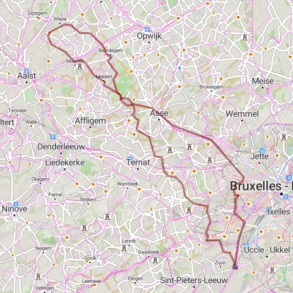 Miniatuurkaart van de fietsinspiratie "Berchem-Sainte-Agathe - Sint-Agatha-Berchem gravelroute" in Prov. Vlaams-Brabant, Belgium. Gemaakt door de Tarmacs.app fietsrouteplanner